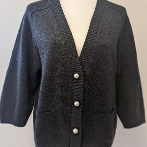 CAbi Charcoal Grey Cardigan with Pearl Buttons, Size M